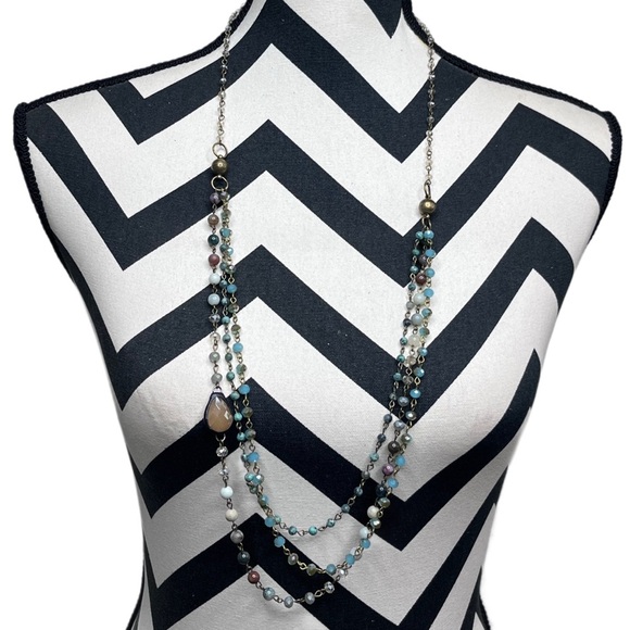 NWT Boho It's Magic Turquoise Blue Beaded Stone Necklace - Picture 3 of 8